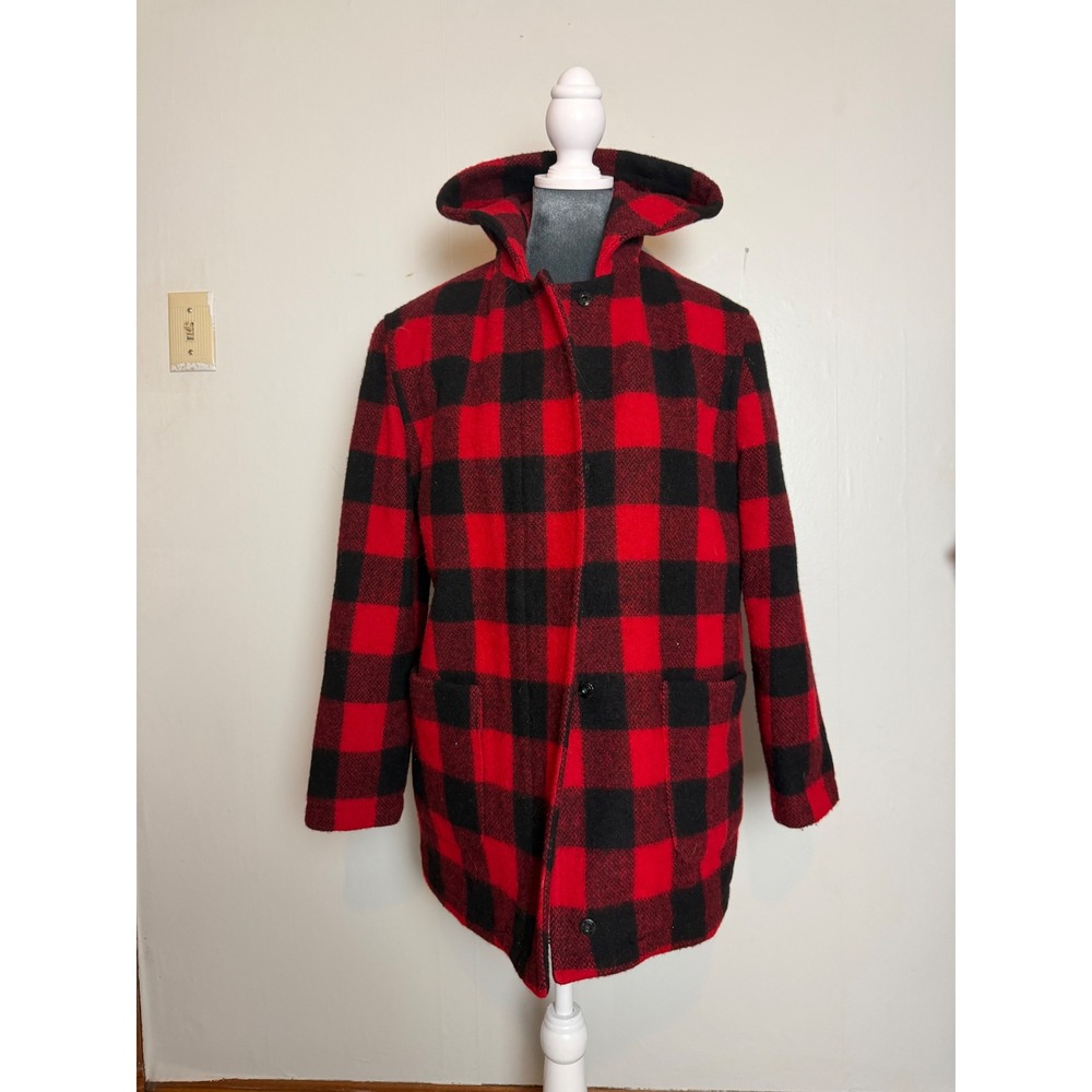 Talbots vintage Buffalo Plaid Wool peacoat jacket rustic cabin cottage coastal M